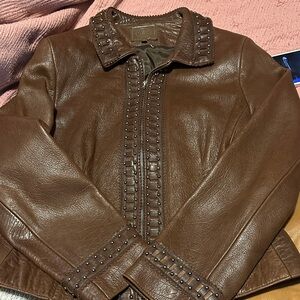 Doubled ranch Brown Leather Studded Jacket